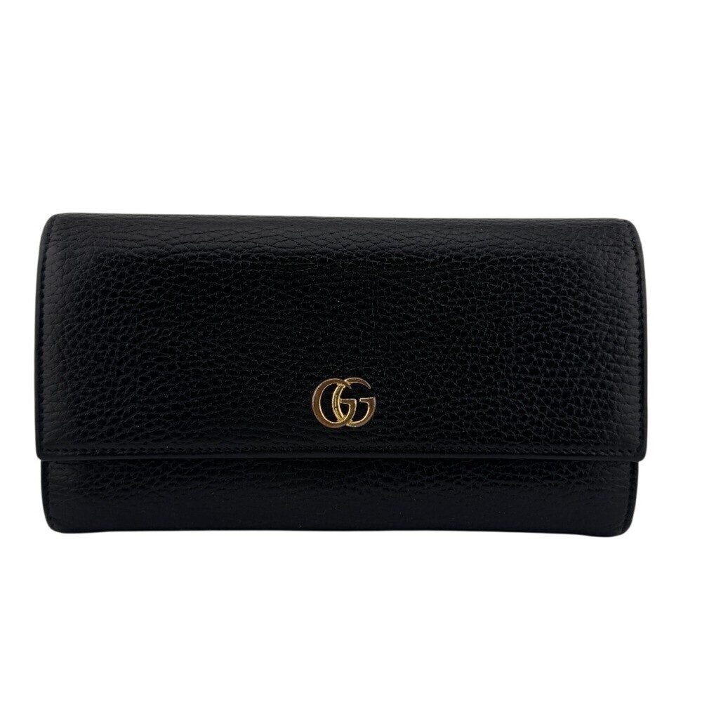 GUCCI 456116 Continental Wallet GG Marmont Leather Long Black